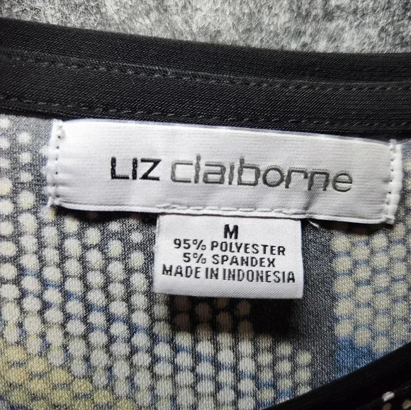 Liz Claiborne Dress Geometric Multicolor Pattern String Waist 3/4 Sleeve Size M - Picture 4 of 7